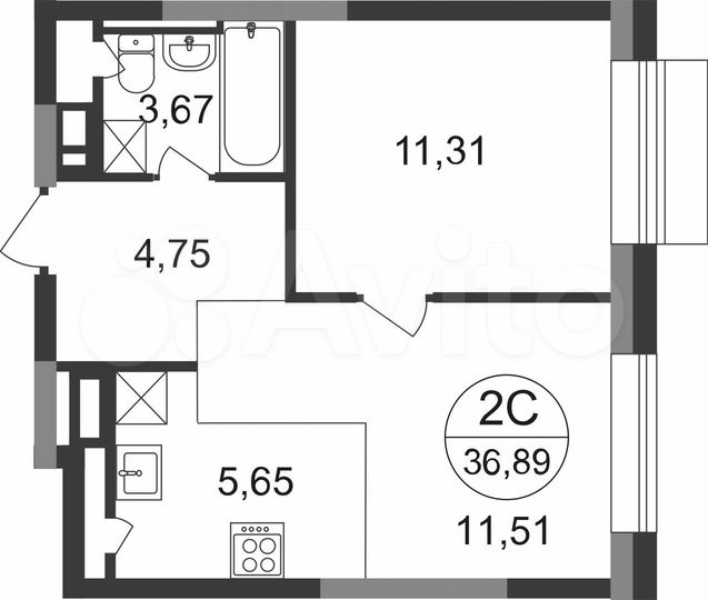 2-к. квартира, 36,9 м², 11/22 эт.