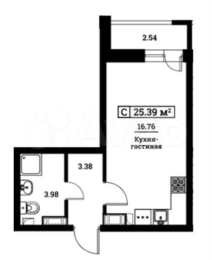 Квартира-студия, 25,4 м², 12/16 эт.