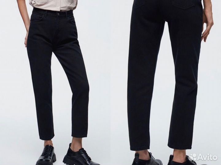 Джинсы черные mom zara maag lime новые 40 L