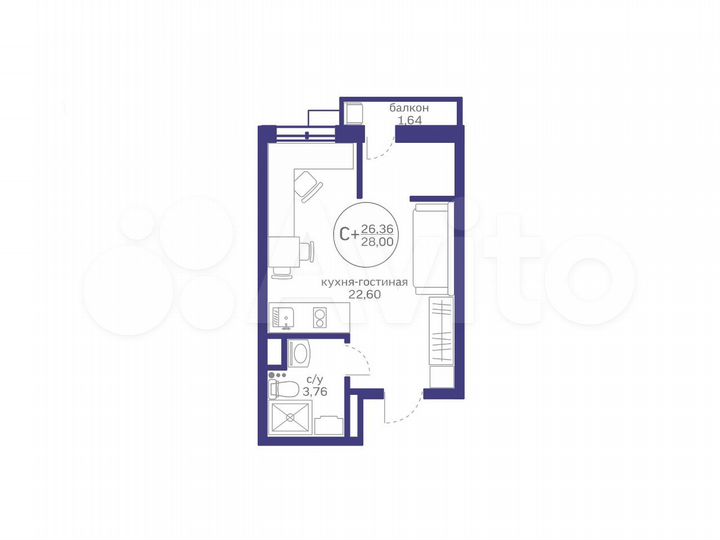 Квартира-студия, 26,4 м², 11/20 эт.