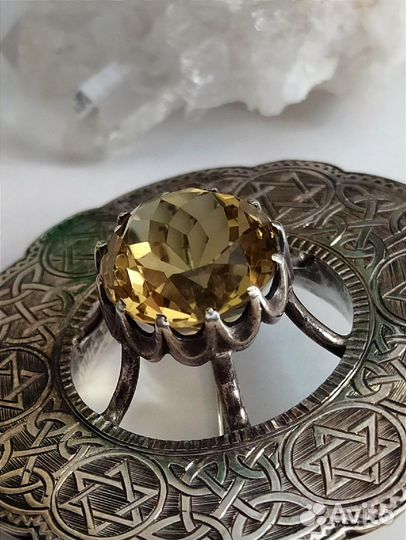 Винтаж Брошь серебро Природный Цитрин СССР