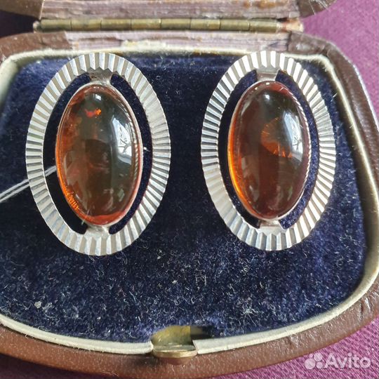 Серебряные серьги 925 с янтарем