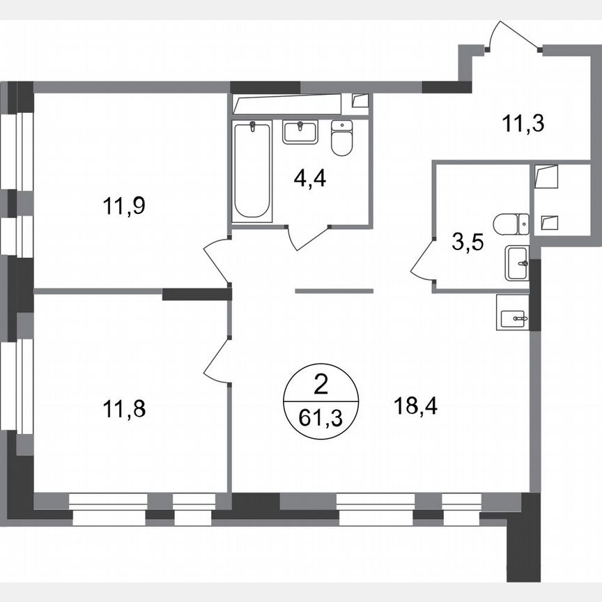 2-к. квартира, 61,3 м², 16/20 эт.