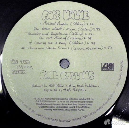 Виниловая пластинка WM Phil Collins Face Value (18