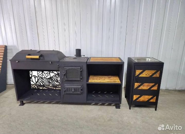 Мангал с печью и барбекю