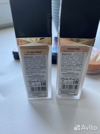 Пудра и тональники Eveline, тени Nyx