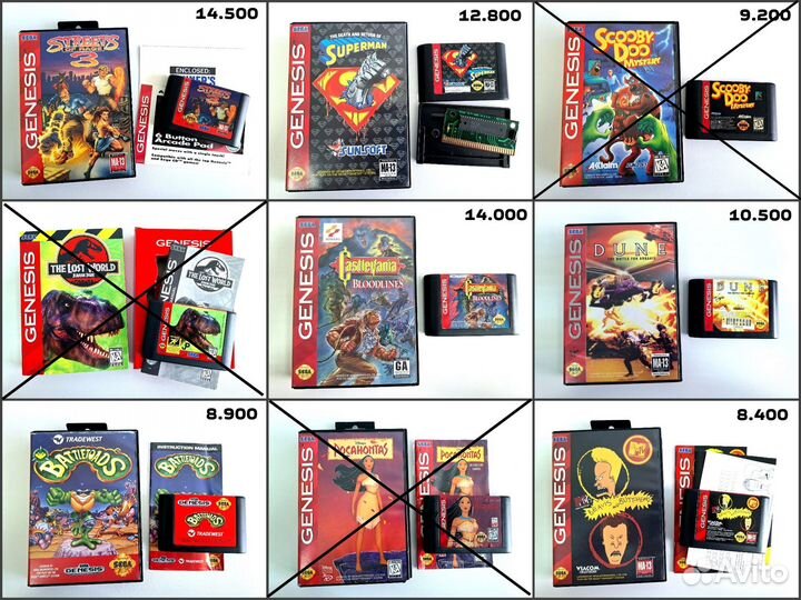 100 картриджей Sega Genesis (Mega Drive)