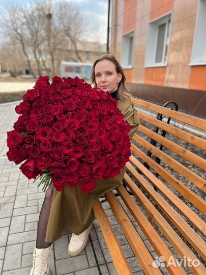 Премиум роза Эквадор. 101 роза 110 см