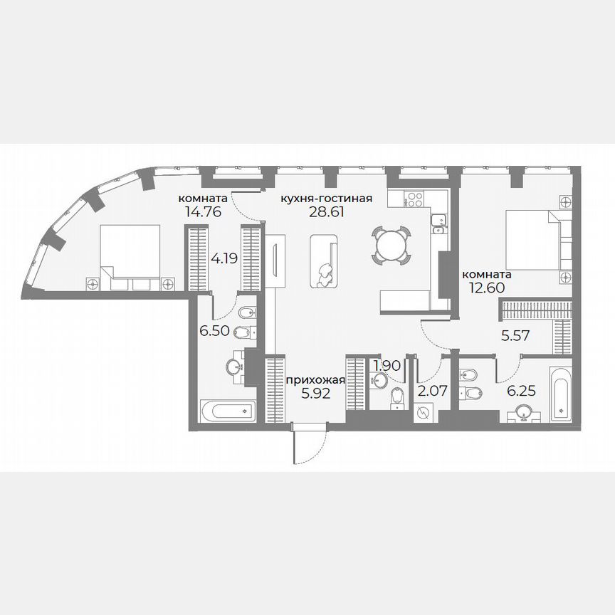 3-к. апартаменты, 89,7 м², 8/20 эт.
