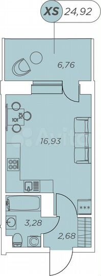 Квартира-студия, 24,9 м², 8/12 эт.