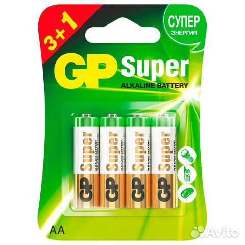 Батарейки комплект 4 шт., GP Super, AA (LR6,15А)