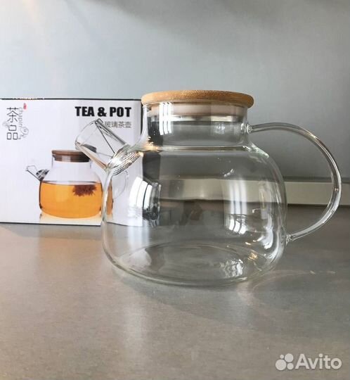 Чайник заварочный стеклянный 1л. Короб 27 штук