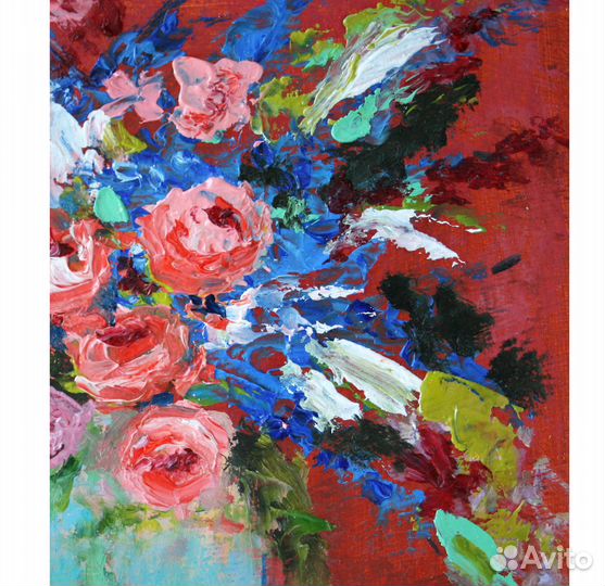 Картина розы маслом букет цветов в вазе