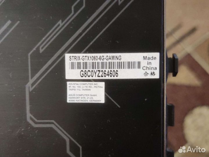 Видеокарта asus gtx 1060 6gb strix rog