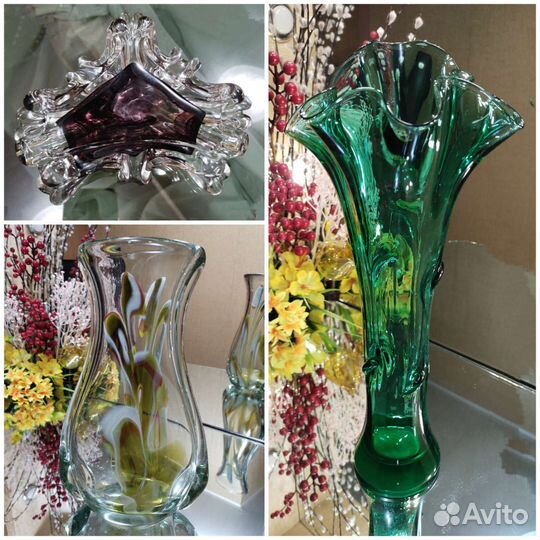 Вазы цветное стекло. Винтаж Чехия ссср.Резерва нет