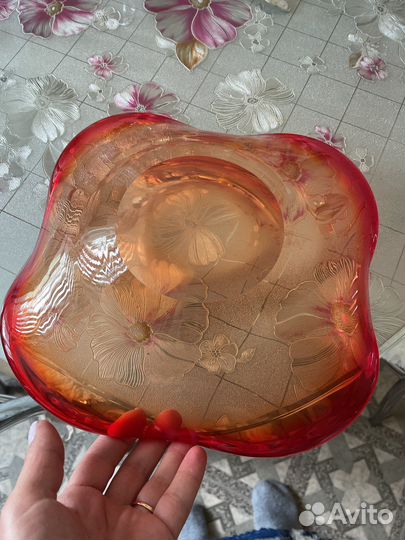 Шикарная фруктовница гутное стекло СССР