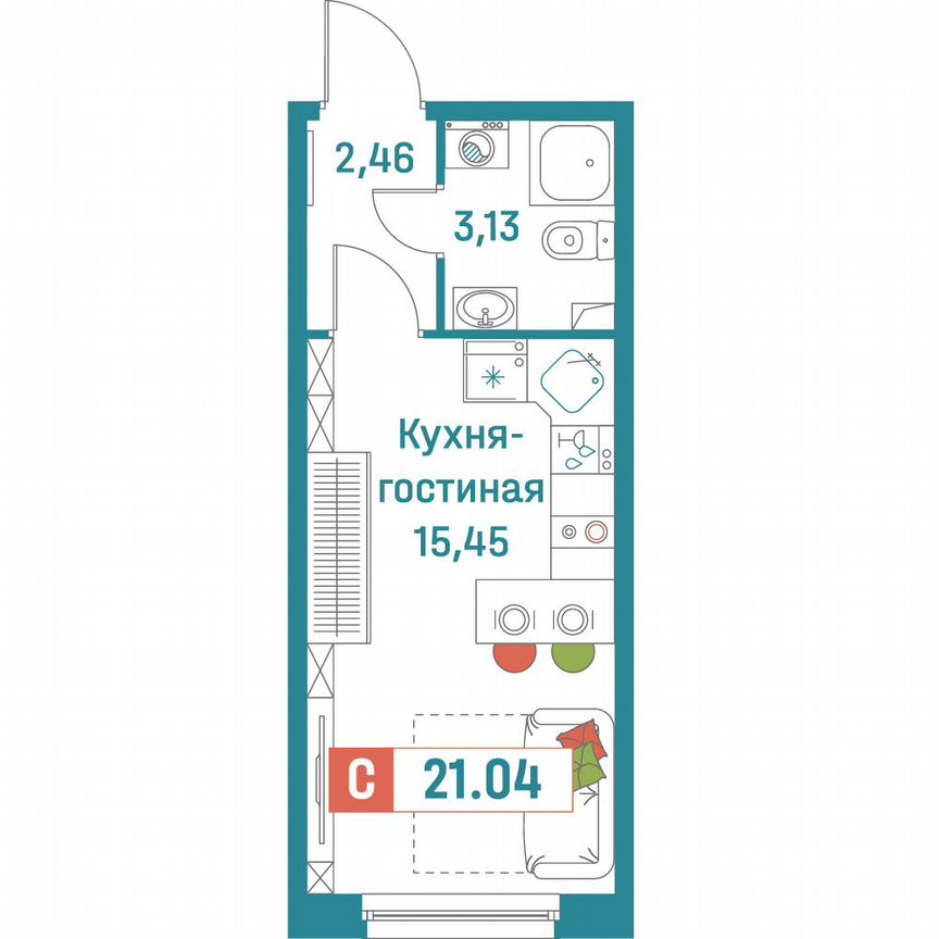 Квартира-студия, 21 м², 1/18 эт.