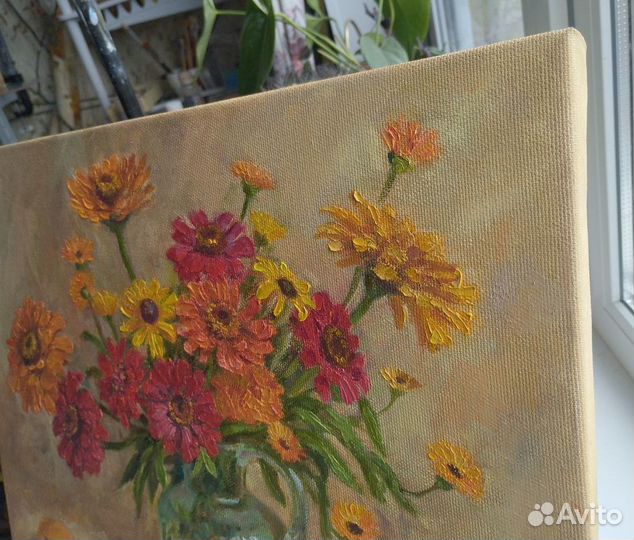 Картина маслом. Цветы и фрукты