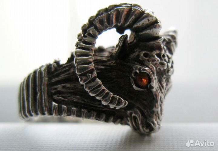 Мужское Кольцо Овен Серебро Гранат Лондон 1972 г