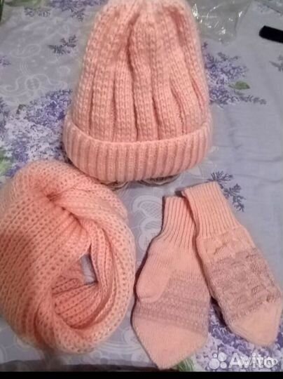 Зимний комплект шапка,снуд,варежки