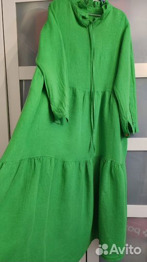 Новое Платье Лен р.50-54 Италия ярко Зелен