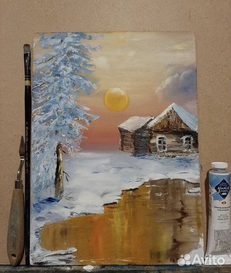 Картина Зимняя, масло/оргалит