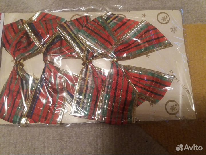 Новогодние банты для ёлки,декора Ирландская клетка