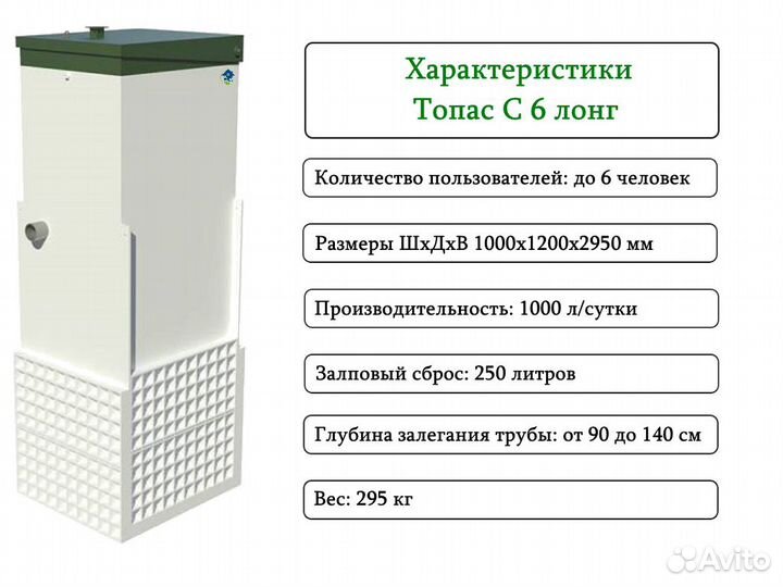 Септик топас-С 6 Long Гарантия Монтаж