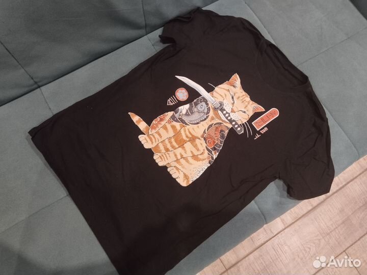 Футболка черная унисекс с принтом кот бу как новая