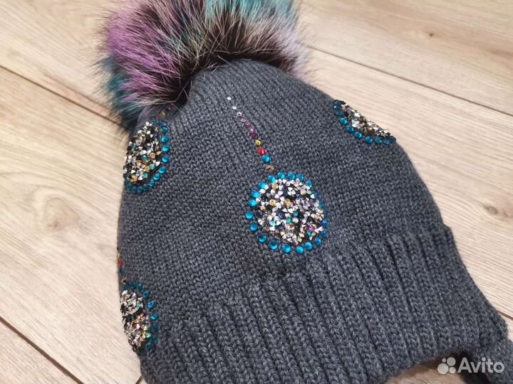 Шапка меринос 52-54, мех енот