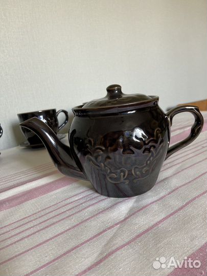 Чайный сервиз коричневый /черный, керамика