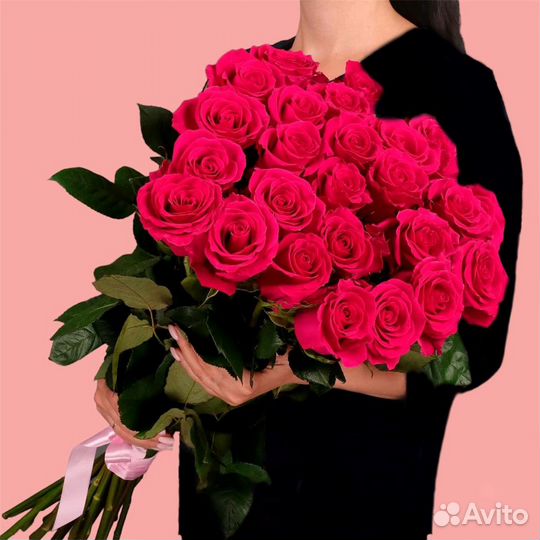 Букет 25 розовых роз эквадорские цветы доставка