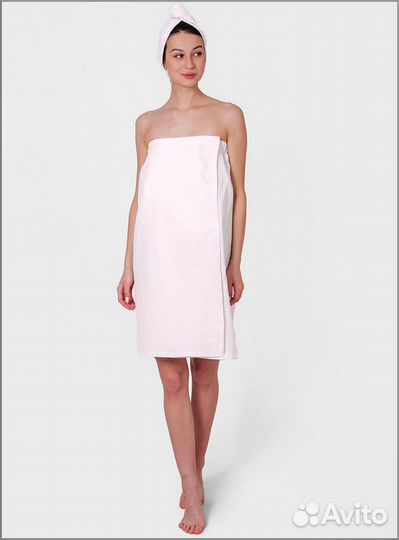 Парео-набор вафельный банный женский белый