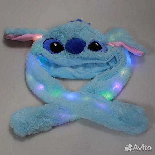 Шапка стич с двигающимися ушами светящиеся