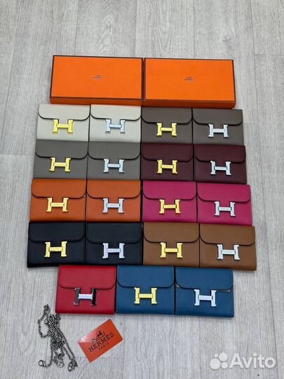 Сумка кошелёк клатч Hermes для телефона кожаная