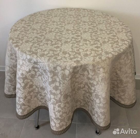 Скатерть круглая 166см -№26-1, полульняная