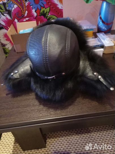 Шапка-ушанка песец, черная, унисекс