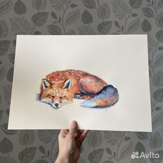 Картина акварель лиса