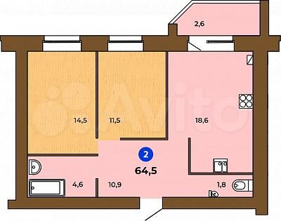 2-к. квартира, 64,5 м², 2/9 эт.