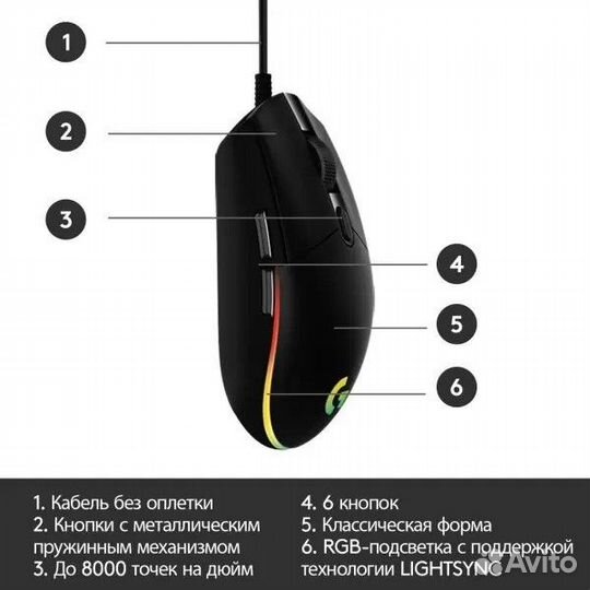 Игровая мышь Logitech G102 LightSync Black