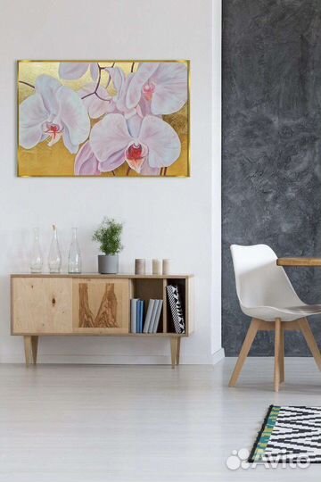 Картина Цветы с золотом большая