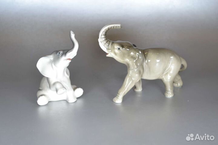 Слон и слонёнок фарфоровые статуэтки