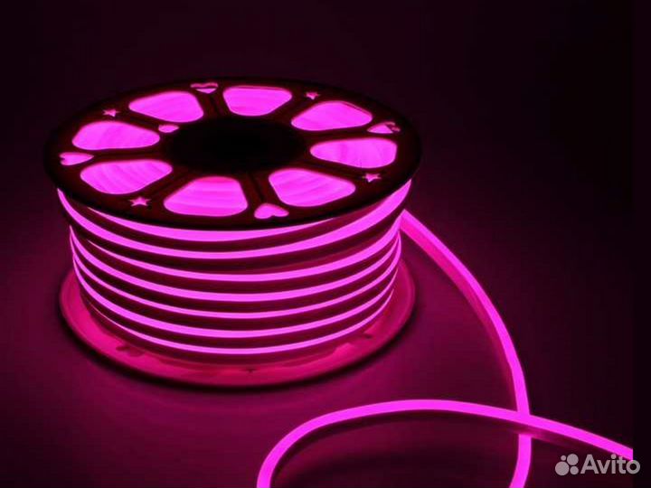 Гибкий Неон 9.6W 220V IP67 8*16 Розовый 50м кат
