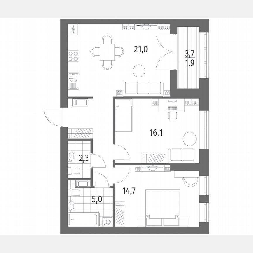 2-к. квартира, 68,5 м², 2/11 эт.