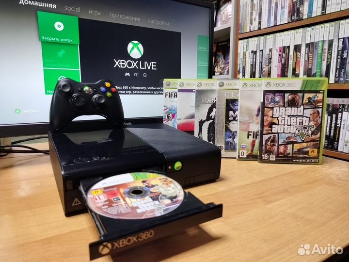 Xbox 360 E Джой GTA 5 FIFA 19 + 4 Игры Лицензия