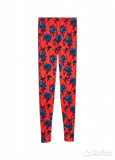 H&M Штаны-легинсы элласт. крас. с синими цветами S
