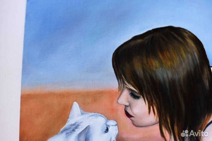 Картина маслом Портрет девушки с котом