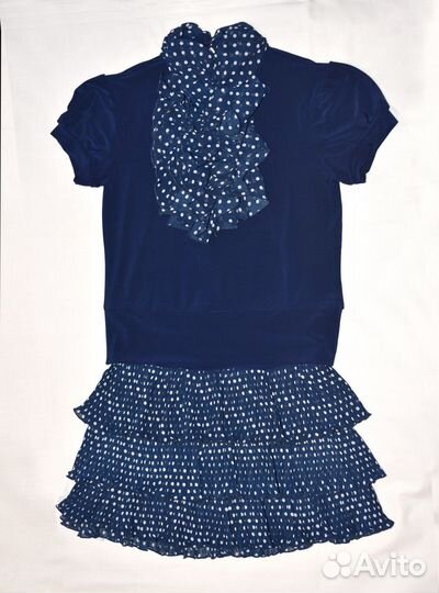 Костюм юбка-блузка для девочки, темно-синий, р.134