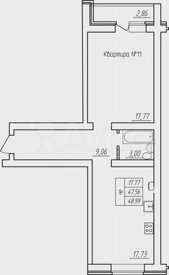 1-к. квартира, 49 м², 2/5 эт.