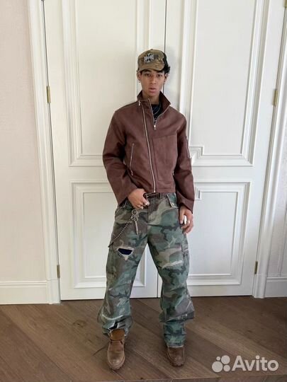 Винтажные камуфляжные брюки/дж. с низкой посадкой